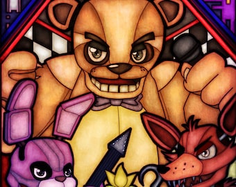 Venster FNAF - Geïnspireerd op gebrandschilderd glas - A3-poster - Five Nights at Freddy's