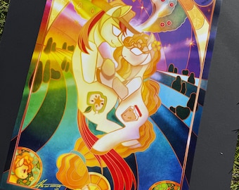 Apple-familie poster gebrandschilderd glas - A3-afdruk - MLP My Little Pony Applejack BrightButter