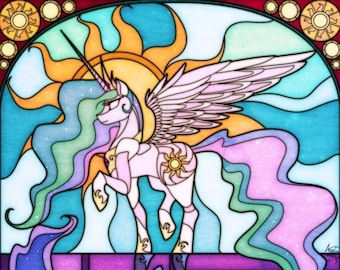 Princess Stained Glass A3 Print - Celestia + Luna - MLP My Little Pony