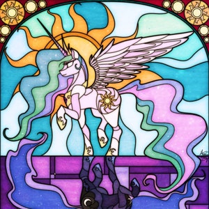 Prinzessinnen Glasmalerei A3 Druck - Celestia + Luna - MLP My Little Pony
