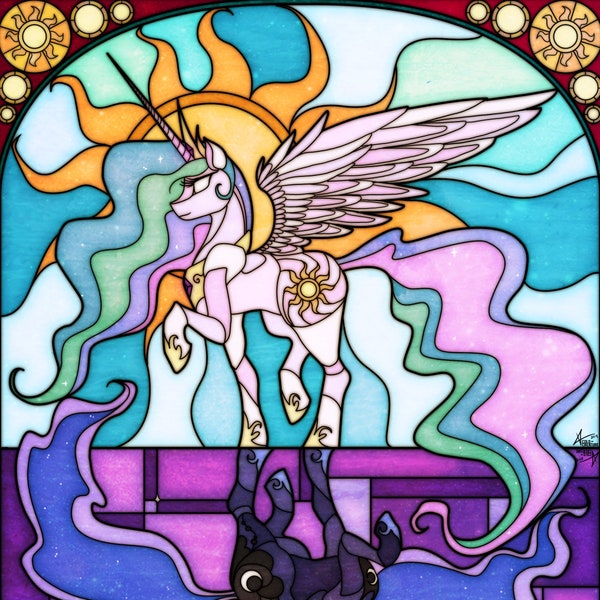 Princess Stained Glass A3 Print - Celestia + Luna - MLP My Little Pony