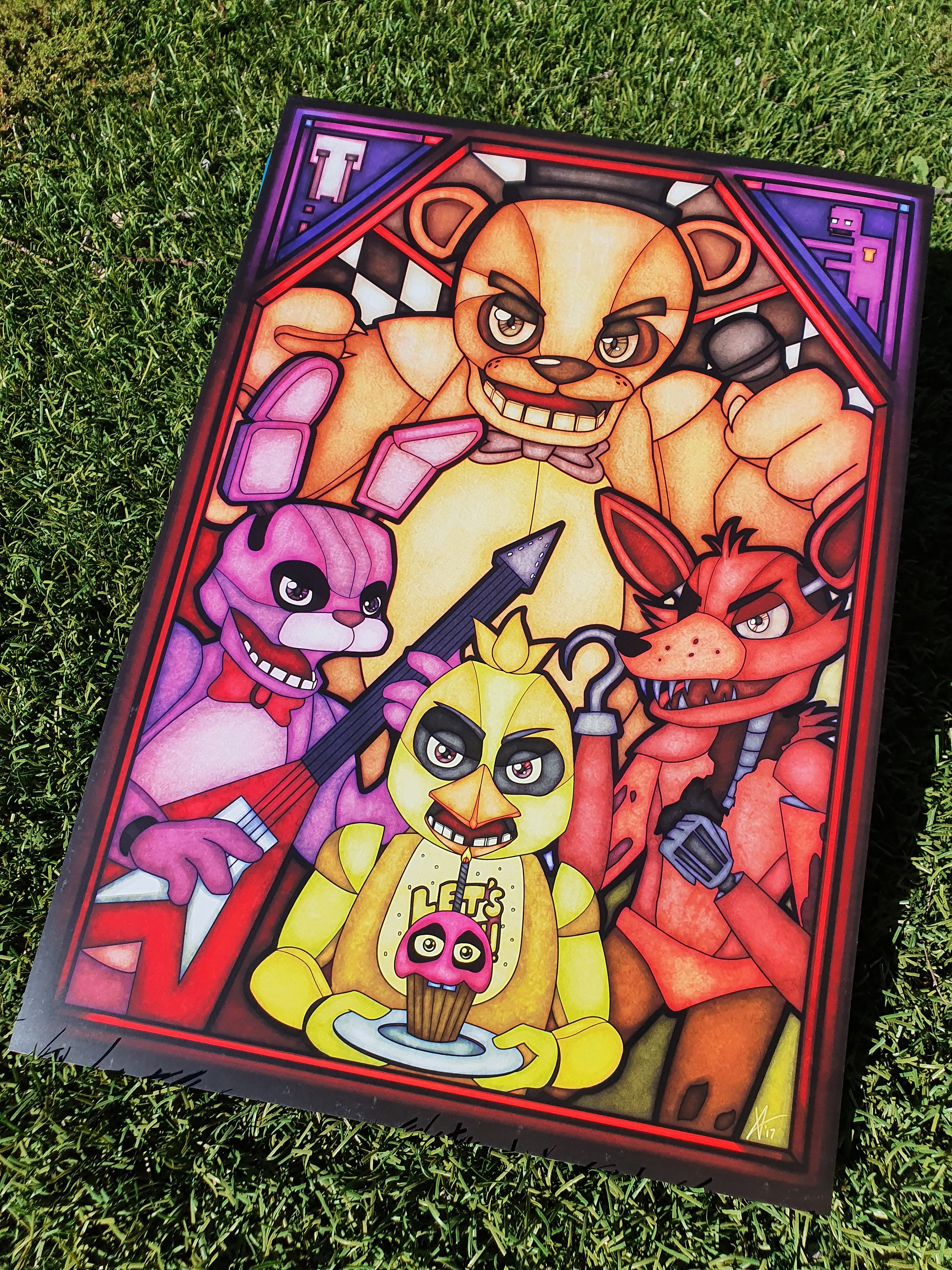 FNAF Window Stained Glass Inspired A3 Print Poster Five 