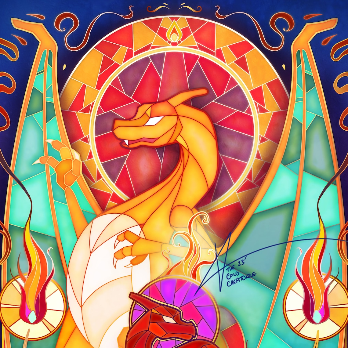 Charizard Evolution - Stained Glass A3 Art Print - Pocket Monster - Etsy