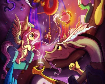 Fluttershy & Discord Tea Party A3-print - My Little Pony - Fluttercord MLP