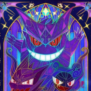 Gengar Evolution - Stained Glass A3 Art Print - Pocket Monster