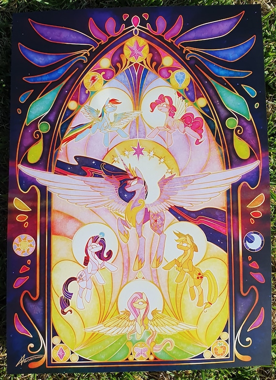 Friendship is Magic - MLP Stained Glass A3 Print