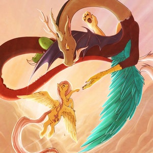 SALE In Flight A3-print - Fluttershy Discord - MLP My Little Pony