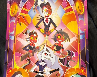 Helluva Boss IMP Blitz Luna Moxxie Millie Art Print - A3-kunstwerk van glas-in-lood