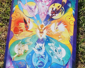 Eeveelution - A3-kunstafdruk: glas-in-lood - Pokemon Pocket Monster