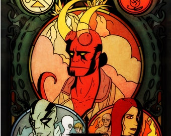 Hellboy-glas in lood A3-print - BPRD - Kunstdruk mat