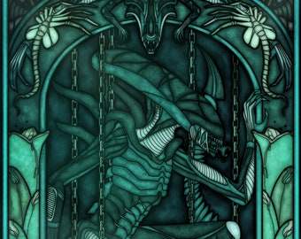 Xenomorph Stained Glass A3 Print - Alien Queen - Art Print