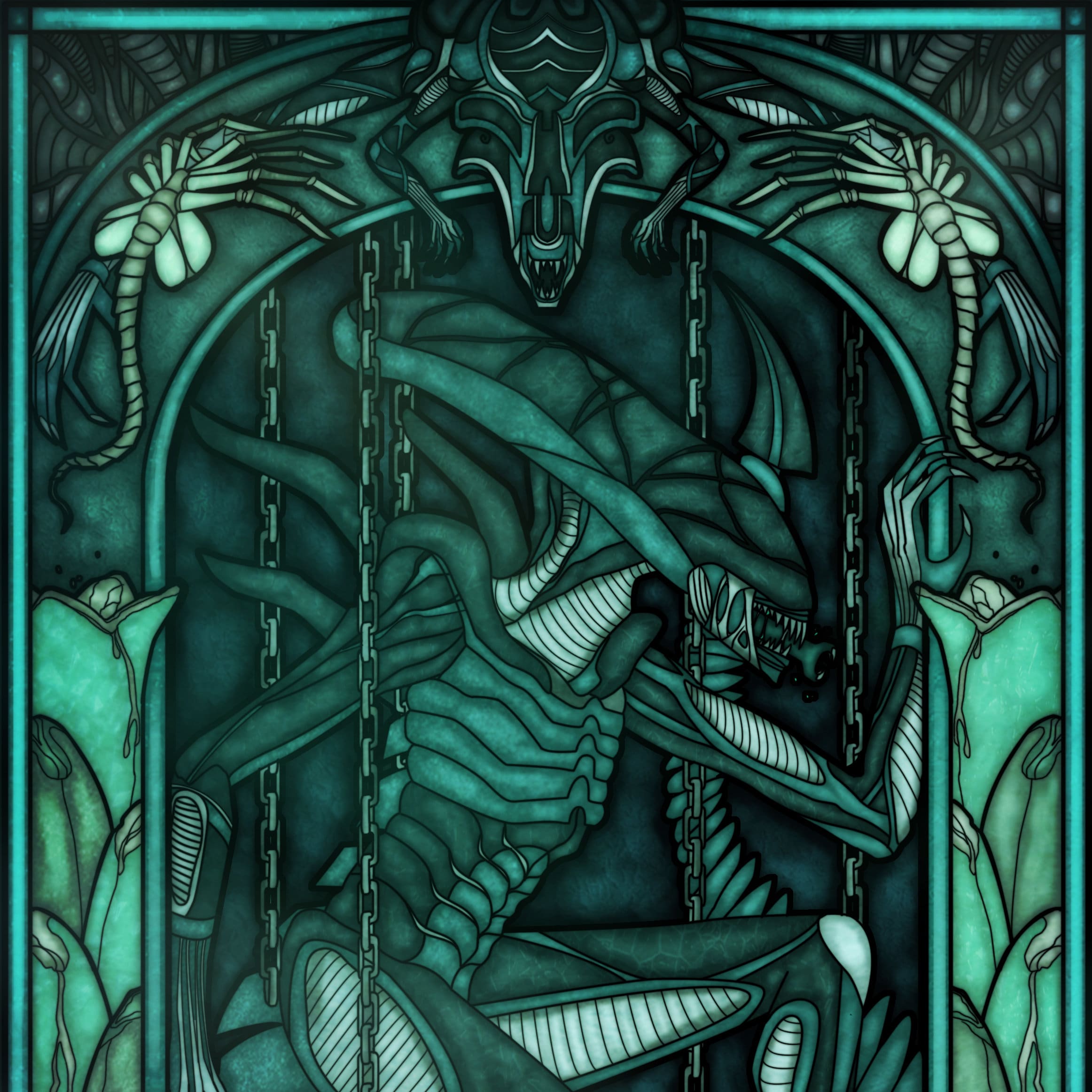 Xenomorph Stained Glass A3 Print Alien Queen Art Print Etsy