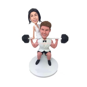 Custom Weightlifting Wedding Cake Topper: Bride & Groom Bobbleheads