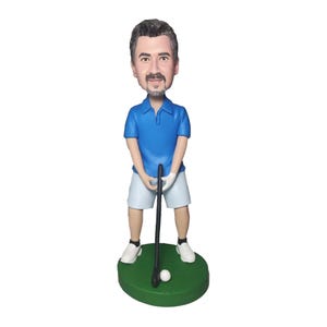 Custom Golf Bobblehead: Handmade Polymer Clay Golfer Figurine, Desk Decor