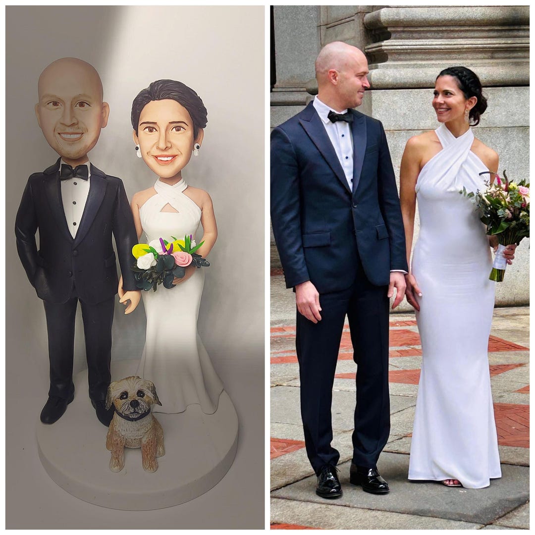 Custom Wedding Cake Topper Bobbleheads: Personalized Polymer Clay Bride ...