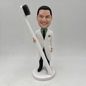 Funny Dentist Bobblehead Statue - Unique Dental Office Decor, Personalized Doctor Gift with Giant Toothbrush