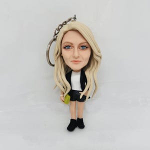 Custom Bobblehead Keychain: Personalized Clay Portrait Keyring