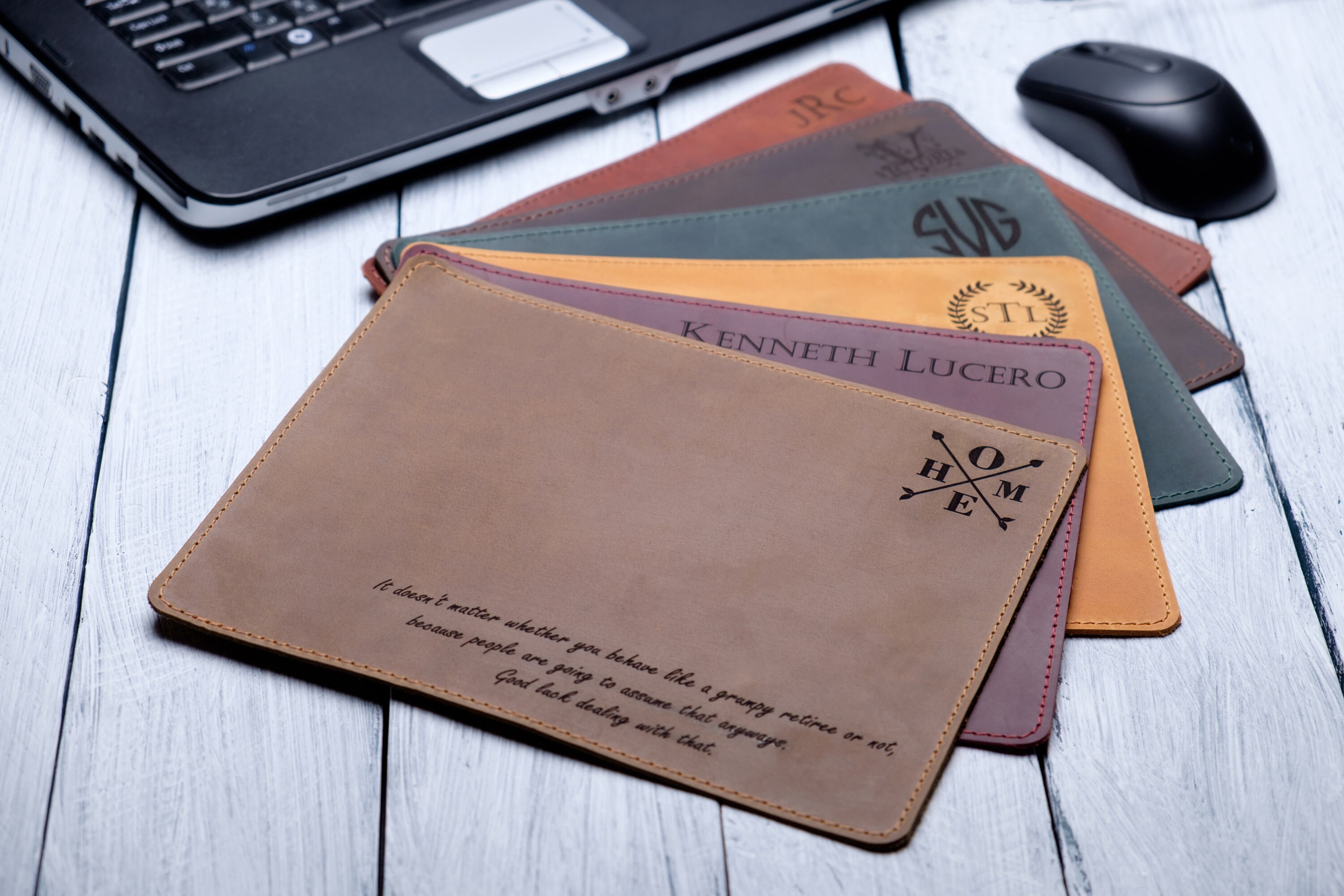 Personalized Leather Mouse pad Custom Engraved Premium Real Etsy