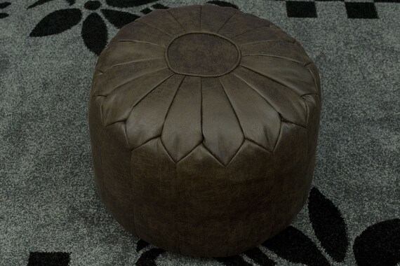 Brown Faux Leather Moroccan Pouffe Filled Round Beanbag Bean Etsy