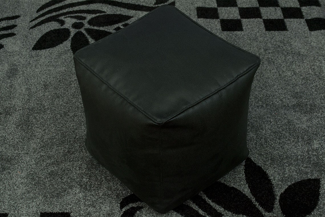 Black Faux Leather Filled Beanbag / Bean Bag Cube / Footstool Etsy