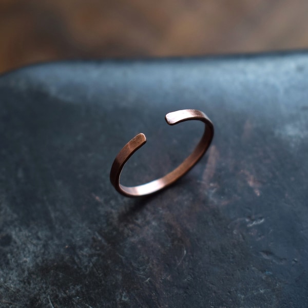 narrow copper ring, hammered Celtic jewelry, open and adjustable in size