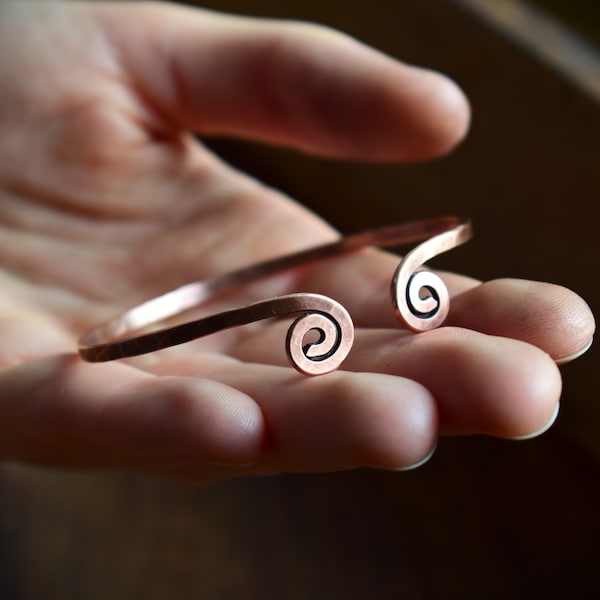 Celtic copper bracelet with spirals for wrist and upper arm