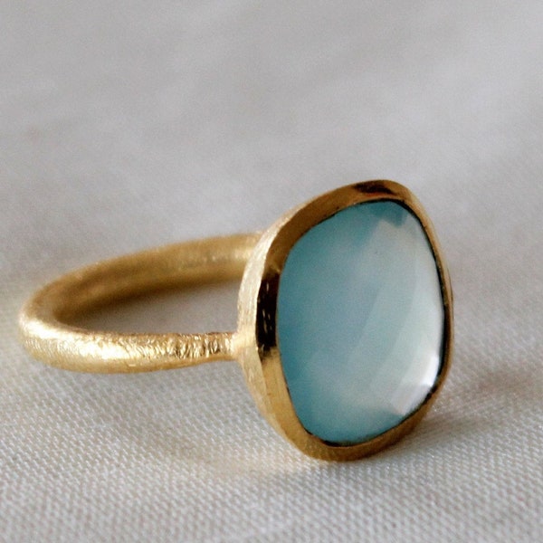Aqua Chalcedony Ring, 925 Sterling Silver Ring, 925 Gold Plated Ring, Handmade Ring, Statement Ring, wedding ring, March Birthstone Ring