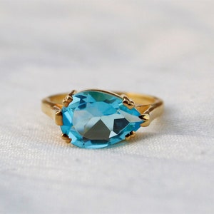 Blue Topaz Ring, Sterling Silver Ring, Gold Plated Ring, Everyday Ring, Stackable Ring, Proposal Ring, Pear Blue Topaz, Blue Topaz Quartz