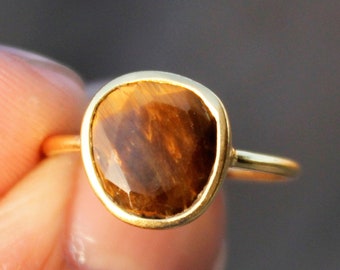 Tiger Eye ring, Sterling Silver Ring, Gold Plated Ring, Statement Ring, Handmade Ring, Proposal ring, Gemini Birthstone Ring, Stacking Ring