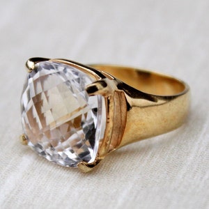 Crystal Ring, Clear Crystal Ring, Rock Crystal Ring, 925 Sterling Silver Ring, Gold Plated Ring, Handmade Ring, Natural Crystal Ring, Gift