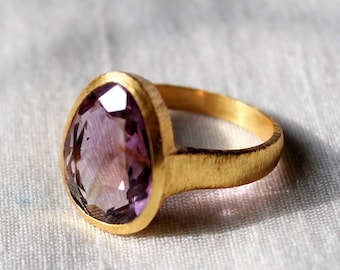 Purple Amethyst Ring, 925 Sterling Silver Ring, Gold Plated Ring, Amethyst Stack Ring, Handmade Ring, Dainty Ring, February Birthstone Ring