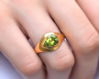 Peridot Ring, 925 Sterling Silver Ring, Gold Plated, Everyday Ring, Engagement Ring, Statement Ring, August Birthstone Ring, Gift For Her