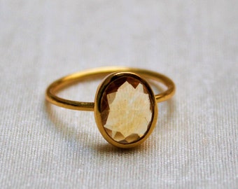 Citrine Ring, 925 Sterling Silver Ring, Gold Plated Ring, Dainty Citrine Ring, Yellow Citrine Ring, Handmade Ring, November Birthstone Ring