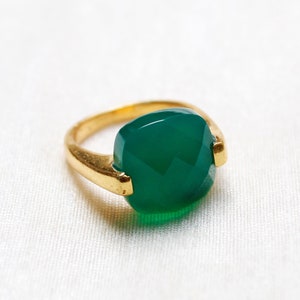 Natural Green Onyx Ring, 925 Sterling Silver Ring, Gold Plated Ring, Proposal Ring, Handmade Ring, Engagement Ring, Square Green Onyx Ring