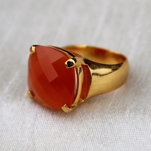 Natural Carnelian ring, 925 Sterling Silver Ring, Gold Plated Ring, Carnelian Ring, Handmade Ring, Statement Ring, August Birthstone Ring
