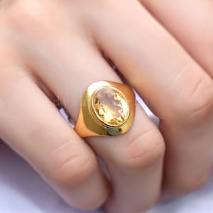 Natural Citrine Ring, 925 Sterling Silver Ring, Gold Plated, Oval Citrine Ring, Statement Ring, Citrine Signet Ring November Birthstone Ring