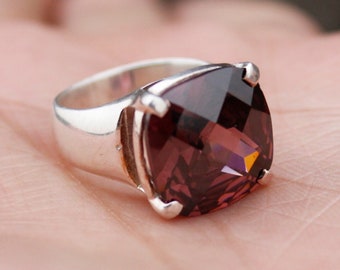 Anello in quarzo granato, anello in argento sterling 925, anello promessa, anello fatto a mano, anello di dichiarazione, anello nuziale, anello di fidanzamento, anello di tutti i giorni,