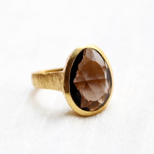 Smoky Quartz ring, Sterling Silver Ring, Gold Plated Ring, promise Ring, Textured Band, Statement Ring, wedding ring, June Birthstone Ring