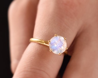 Rainbow Moonstone Ring, 925 Sterling Silver Ring, Gold Plated, Promise Ring Handmade Ring June Birthstone Ring, wedding ring Engagement Ring