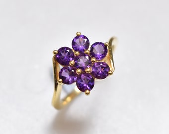 Purple Amethyst Ring, 925 Sterling Silver Ring, Gold Plated Ring, Flower Amethyst Ring, Handmade, Stacking Ring, February Birthstone Ring