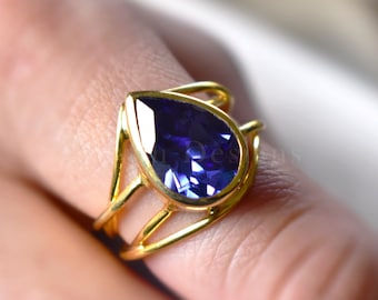 Tanzanite Quartz Ring, 925 Sterling Silver Ring, Gold Plated Ring, Handmade Wired Design, Statement Ring, Cocktail Ring Engagement Ring Gift