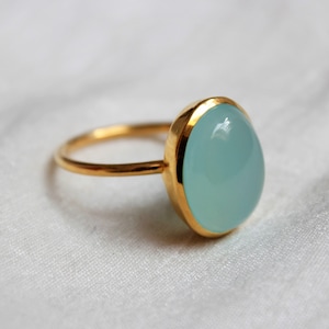 Aqua Chalcedony Ring, 925 Sterling Silver Ring, Gold Plated, Everyday Ring, Handmade Ring, Stackable Ring, Proposal Ring, Dainty, Pinky Ring