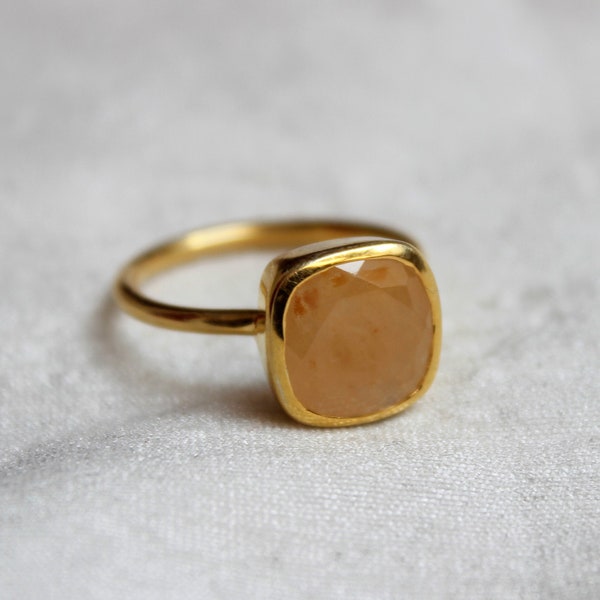Orange Moonstone Ring, Orange Moonstone Sterling Silver Ring, Gold Plated, Stacker Ring, Promise Ring, Handmade Ring, Unique Moonstone Ring