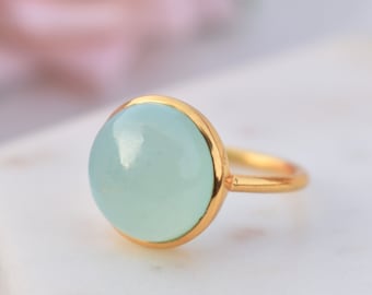 Aqua Chalcedony Ring, 925 Sterling Silver Ring, Gold Plated, Everyday Ring, Handmade Ring, Stackable Ring, Proposal Ring, Dainty, Pinky Ring