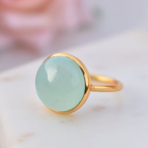 Aqua Chalcedony Ring, 925 Sterling Silver Ring, Gold Plated, Everyday Ring, Handmade Ring, Stackable Ring, Proposal Ring, Dainty, Pinky Ring