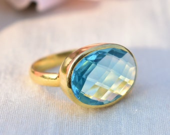 Blue Topaz Ring, Sterling Silver Ring, Gold Plated Ring, Everyday Ring, Stack Ring, Proposal Ring, Sky Blue Topaz, Blue Topaz Quartz, Dainty