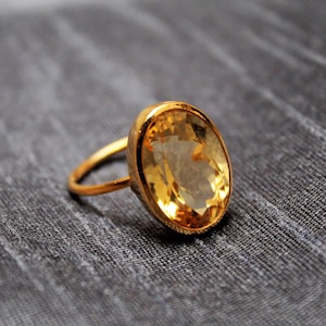 Natural Citrine Ring, 925 Sterling Silver Ring, Gold Plated, Oval Citrine Ring, Stacking Ring, Citrine Gold Ring, November Birthstone Ring