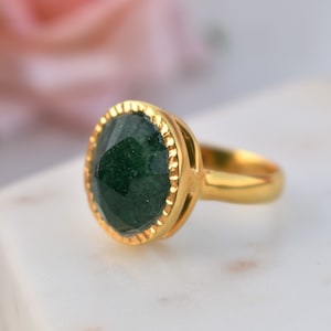 Aventurine Ring, Sterling Silver Ring, Gold Plated Ring, Green Aventurine Ring, Stacking Ring, Proposal Ring, Dainty Ring, Everyday Ring