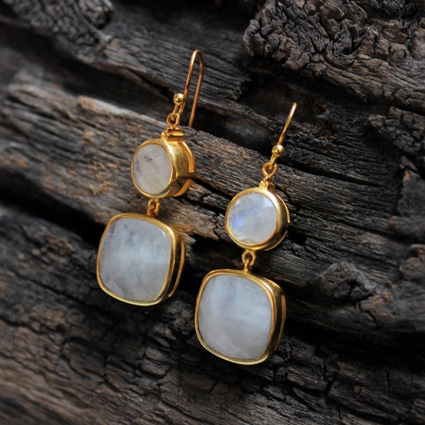 Rainbow Moonstone earrings , Gold Plated, 925 Sterling silver earrings, Gift for her, wedding earrings, Natural Moonstone, June Birthstone