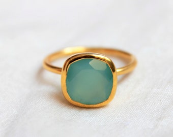 Aqua Chalcedony Ring, 925 Sterling Silver Ring, Gold Plated Ring, Handmade Ring, Statement Ring, wedding ring, Dainty Ring, Chalcedony Ring
